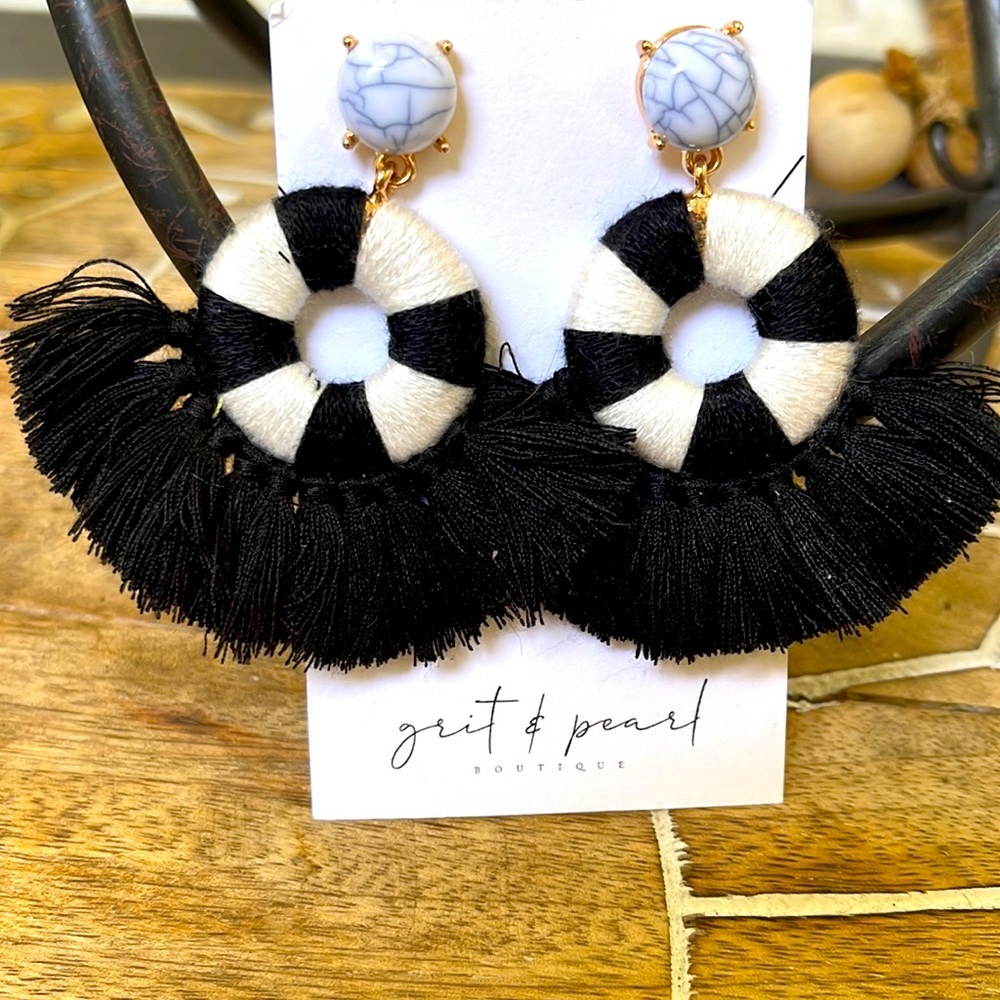 Black tassel boho earrings